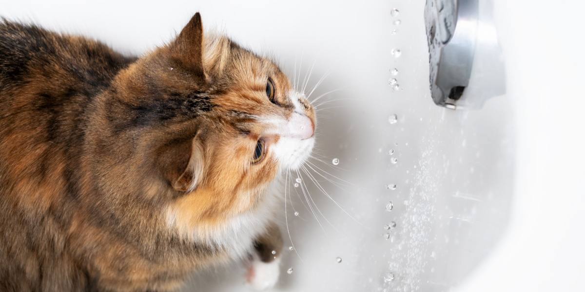 Eine faszinierende Szene mit einer neugierigen Katze, die auf dem Rand einer Badewanne sitzt und neugierig auf das Wasser darin blickt. Haltung und Ausdruck der Katze spiegeln ihre Faszination für die Badewanne wider und unterstreichen ihre charakteristische Erkundung und Interaktion mit ihrer Umgebung.