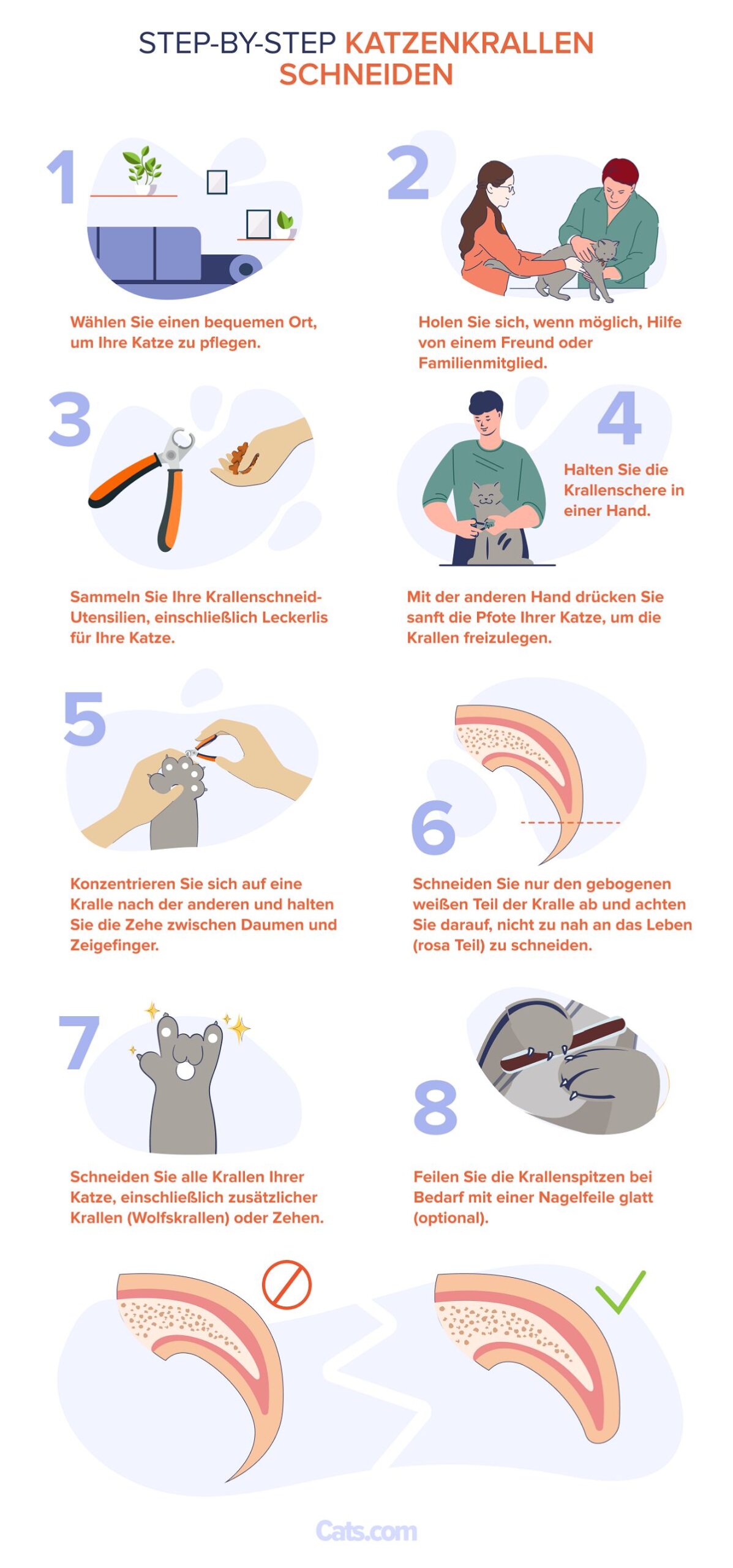 Hier ist eine Schritt-für-Schritt-Anleitung zum Krallenschneiden bei Katzen